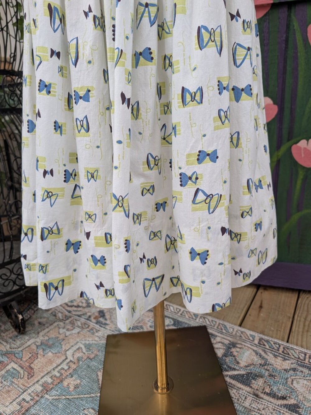 Vintage 1950's Mid-Century Bow Print Fit n Flare Sundress, Handmade - Picture 8 of 15